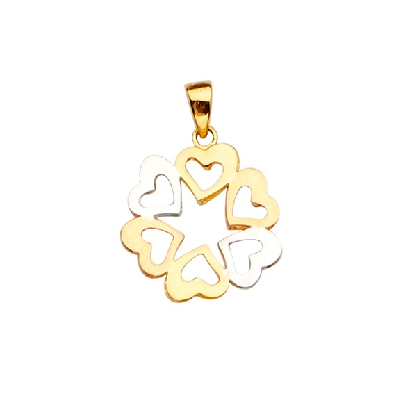 14K Tri Color Gold 6 Hearts Pendant